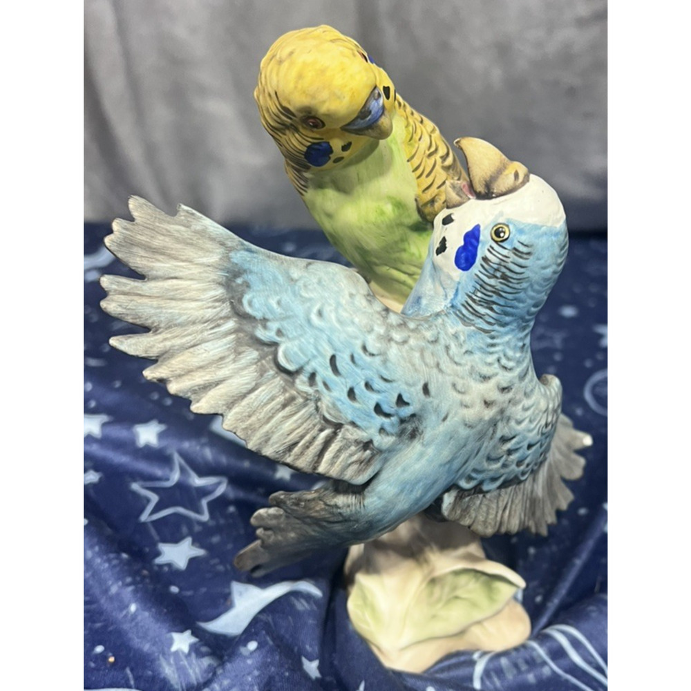 Vtg Goebel Budgerigar Parakeets Blue Yellow Bird Figurine CV95 W.Germany 6.5"